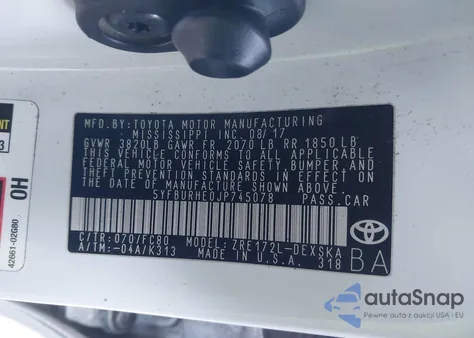 2018 Toyota Corolla Se from USA, damaged, VIN 5YFBURHE0JP745078